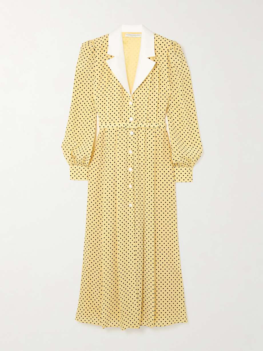 belted polka-dot silk midi dress