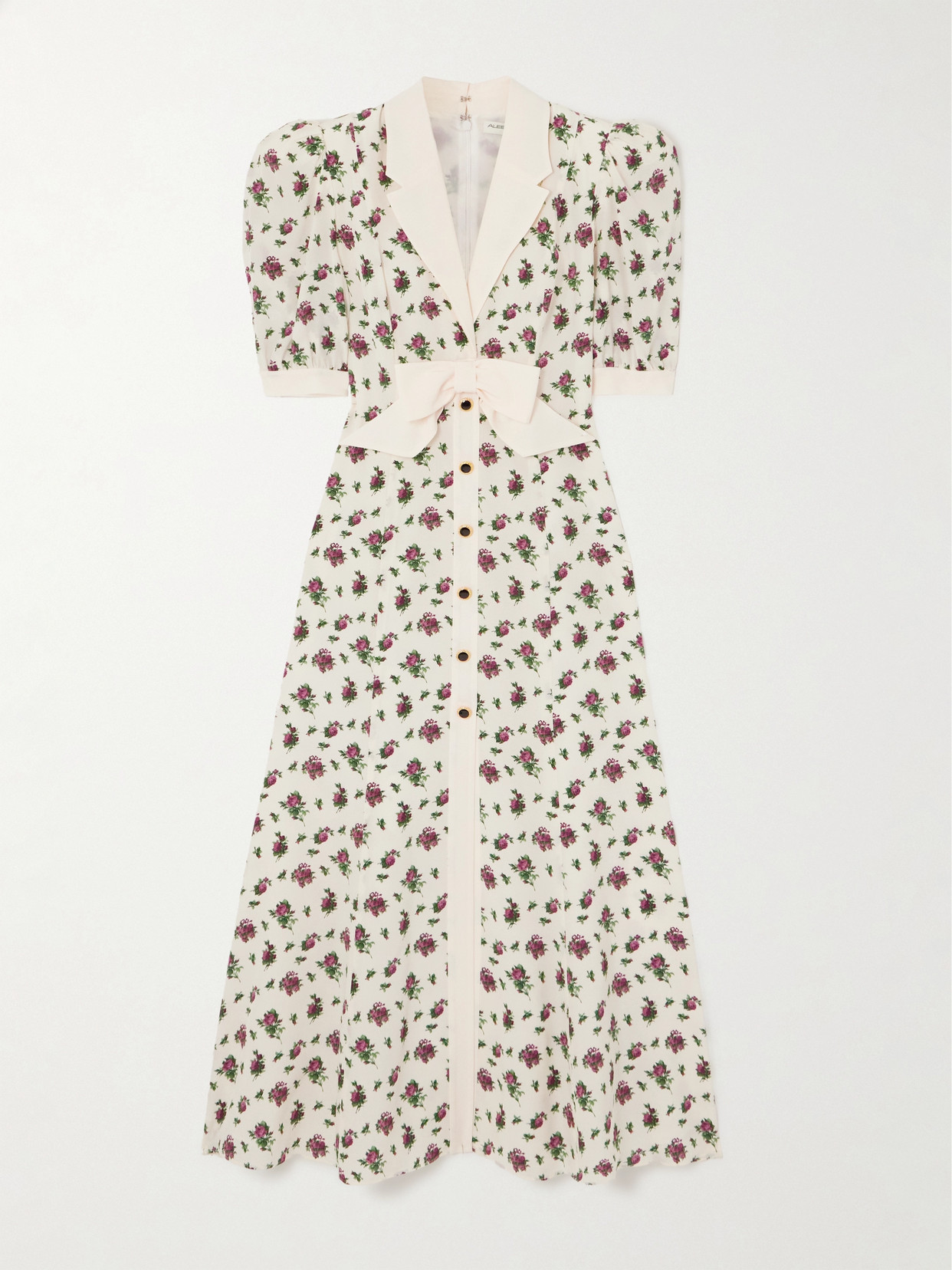 Alessandra Rich Bow-embellished Floral-print Silk-satin Midi Dress In White