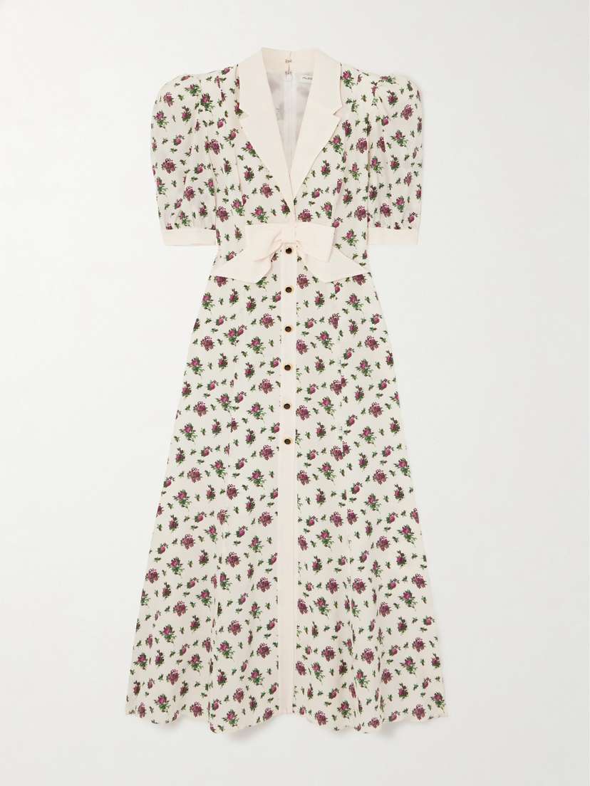 Alessandra Rich Bow-embellished Floral-print Silk-satin Midi Dress