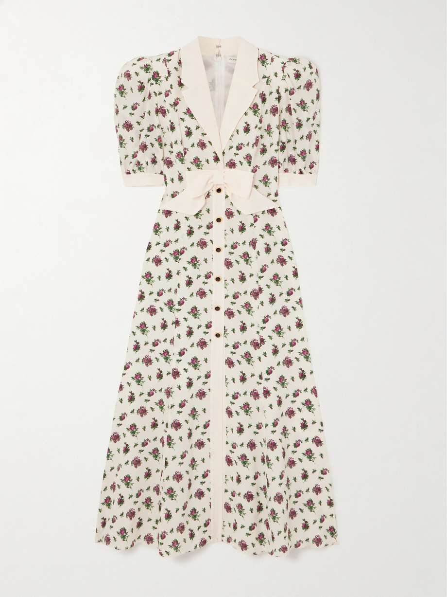 bow-embellished floral-print silk-satin midi dress