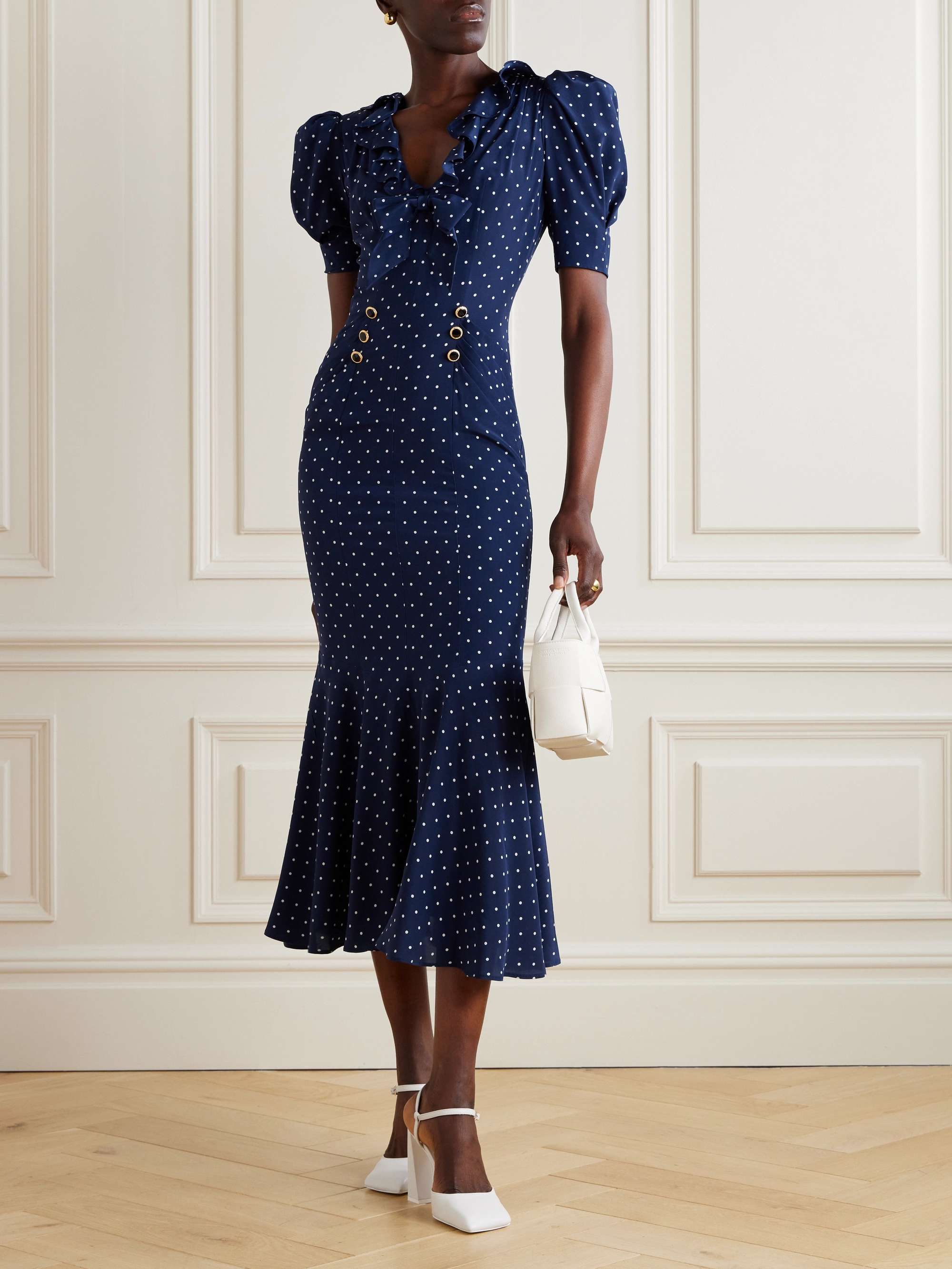 Alessandra rich blue polka dot dress online