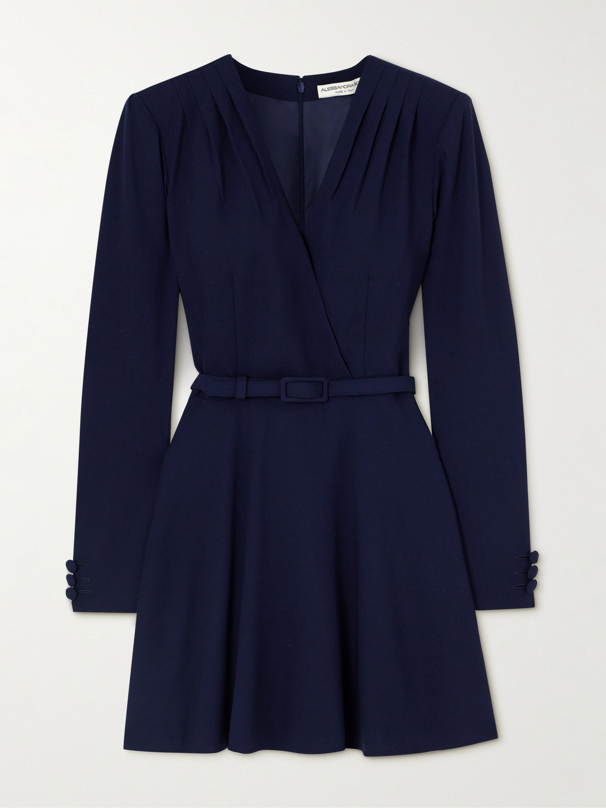 Alessandra Rich Belted Wool-blend Crepe Mini Dress In Blue