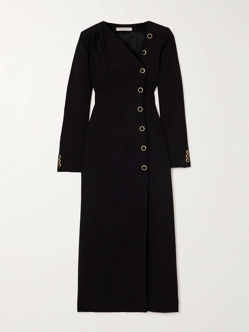 Alessandra Rich Asymmetric Wool-blend Crepe Midi Dress