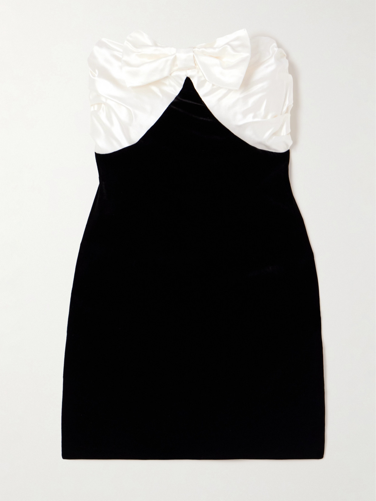 Alessandra Rich Strapless Bow-embellished Silk-duchesse And Velvet Mini Dress In Black