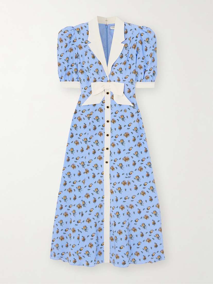 Alessandra Rich Bow-embellished Floral-print Silk-satin Midi Dress