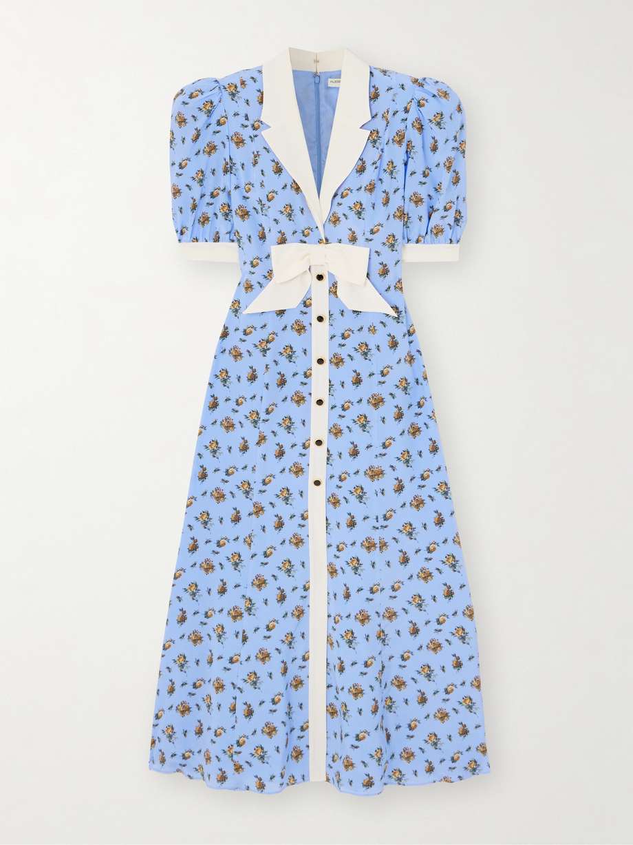 bow-embellished floral-print silk-satin midi dress