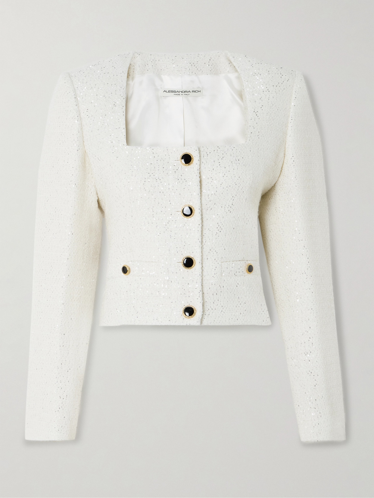 Alessandra Rich Tweed Jacket With Sequins Embell In White