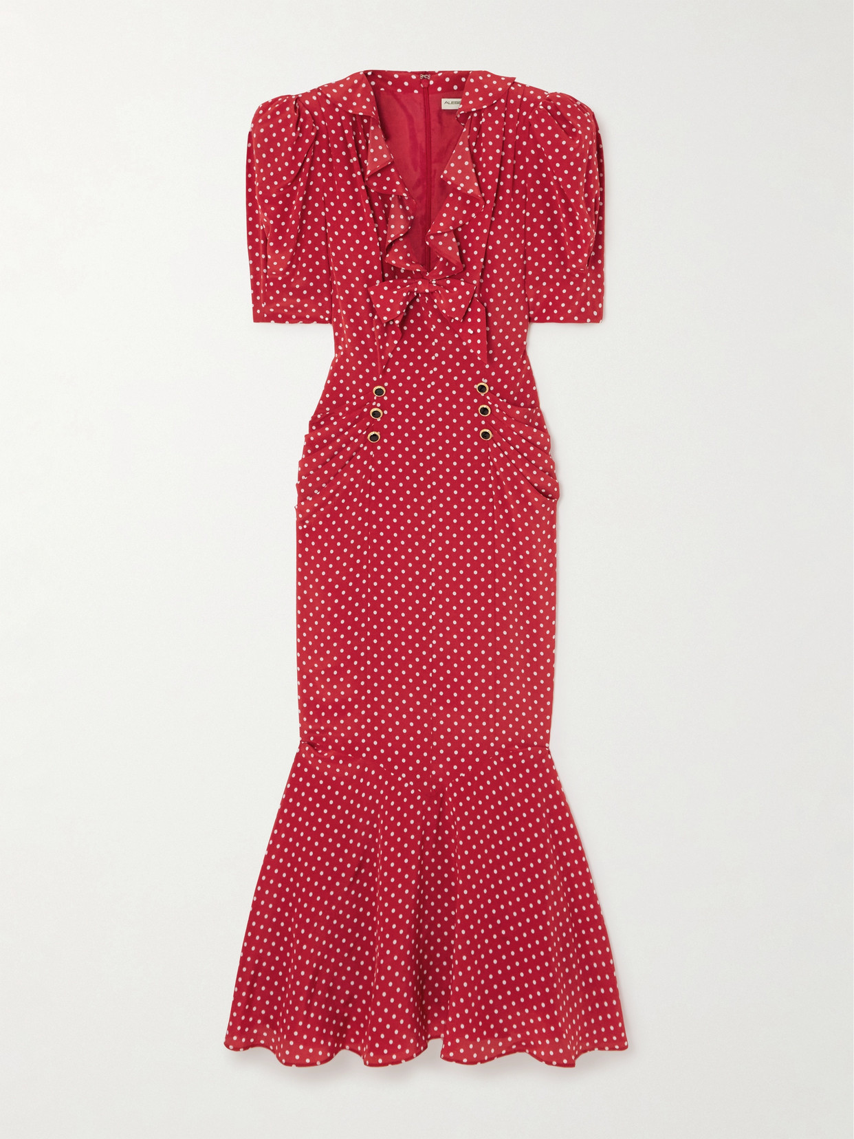 Alessandra Rich Bow-embellished Polka-dot Silk-satin Midi Dress In Red