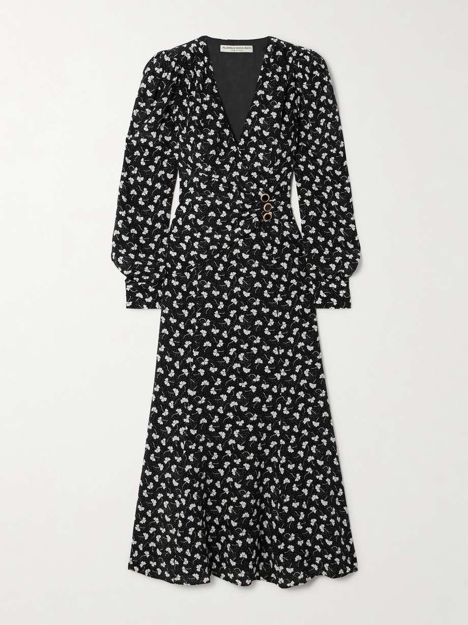 clover wrap-effect floral-print silk-crepe midi dress