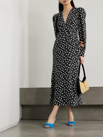 Alessandra Rich Clover wrap-effect floral-print silk-crepe midi dress
