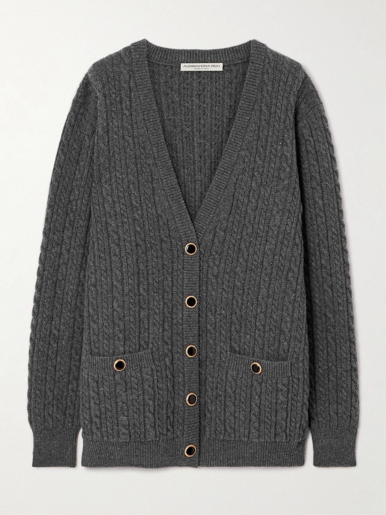 Alessandra Rich Cable-knit Wool Cardigan In Grey