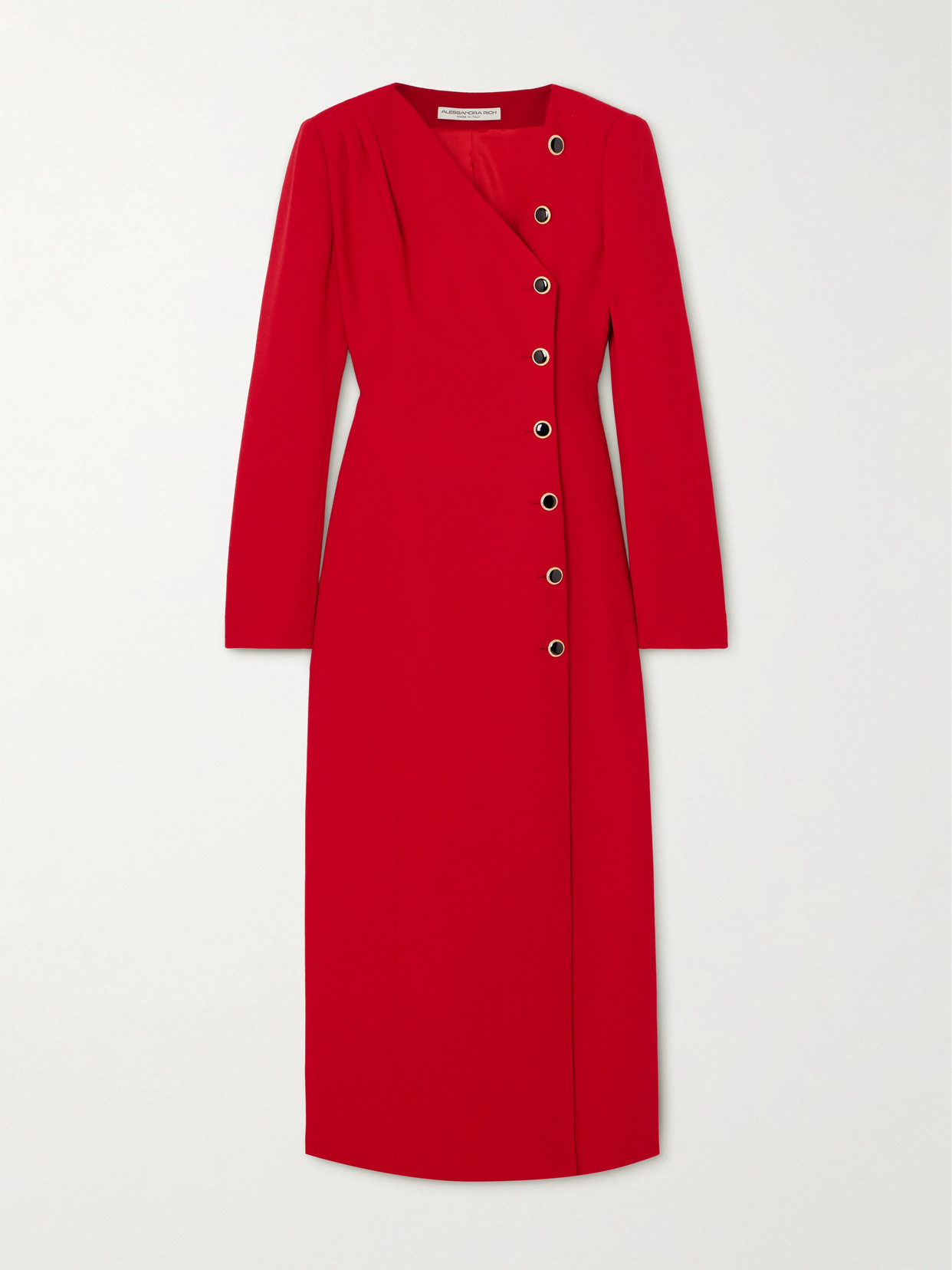 Alessandra Rich - Asymmetric Wool-blend Crepe Midi Dress - Red