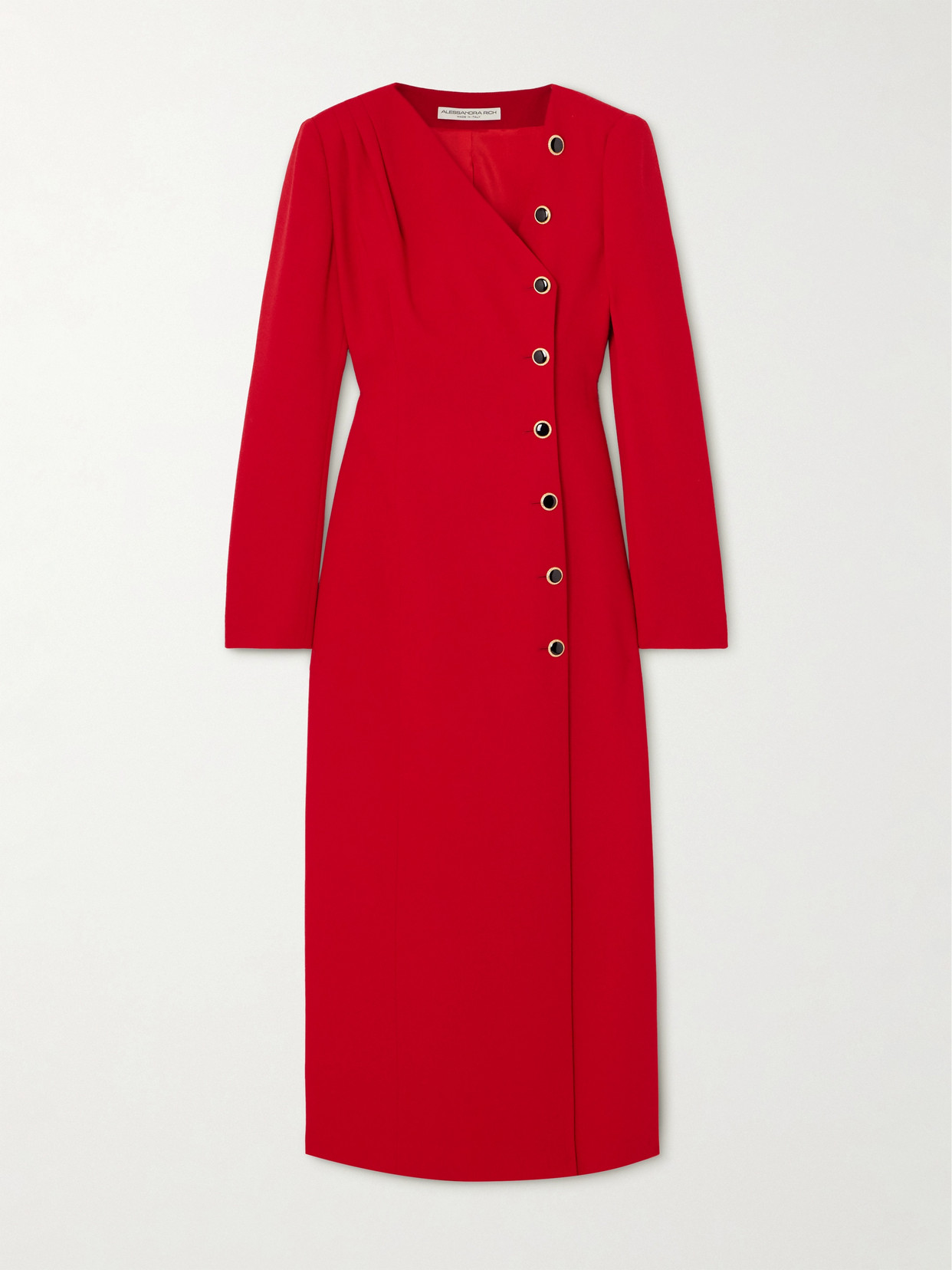 Alessandra Rich Asymmetric Wool-blend Crepe Midi Dress In Red