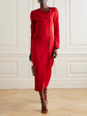 Alessandra Rich Asymmetric wool-blend crepe midi dress