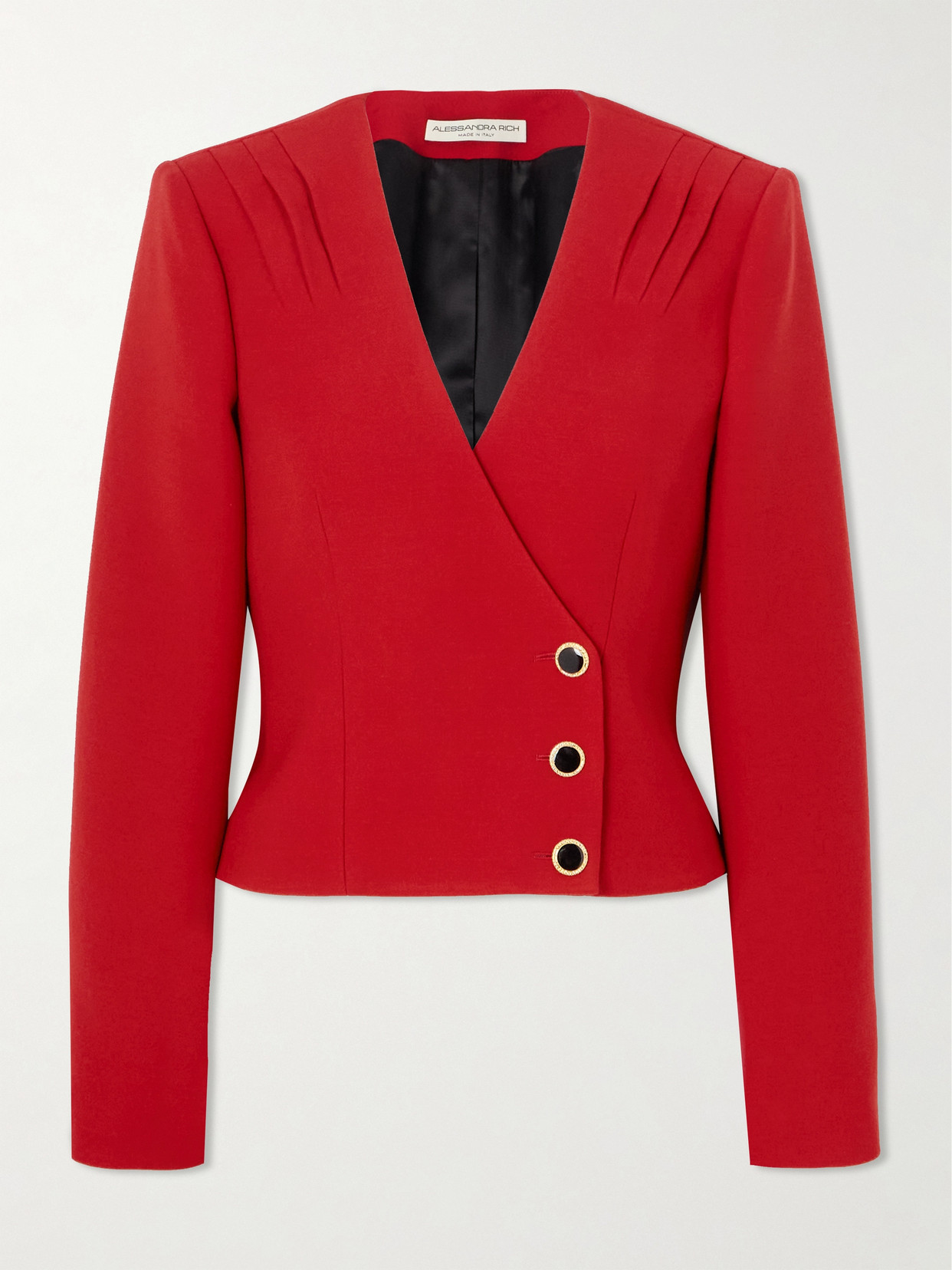 Alessandra Rich Cropped Pleated Wool Grain De Poudre Jacket In Red