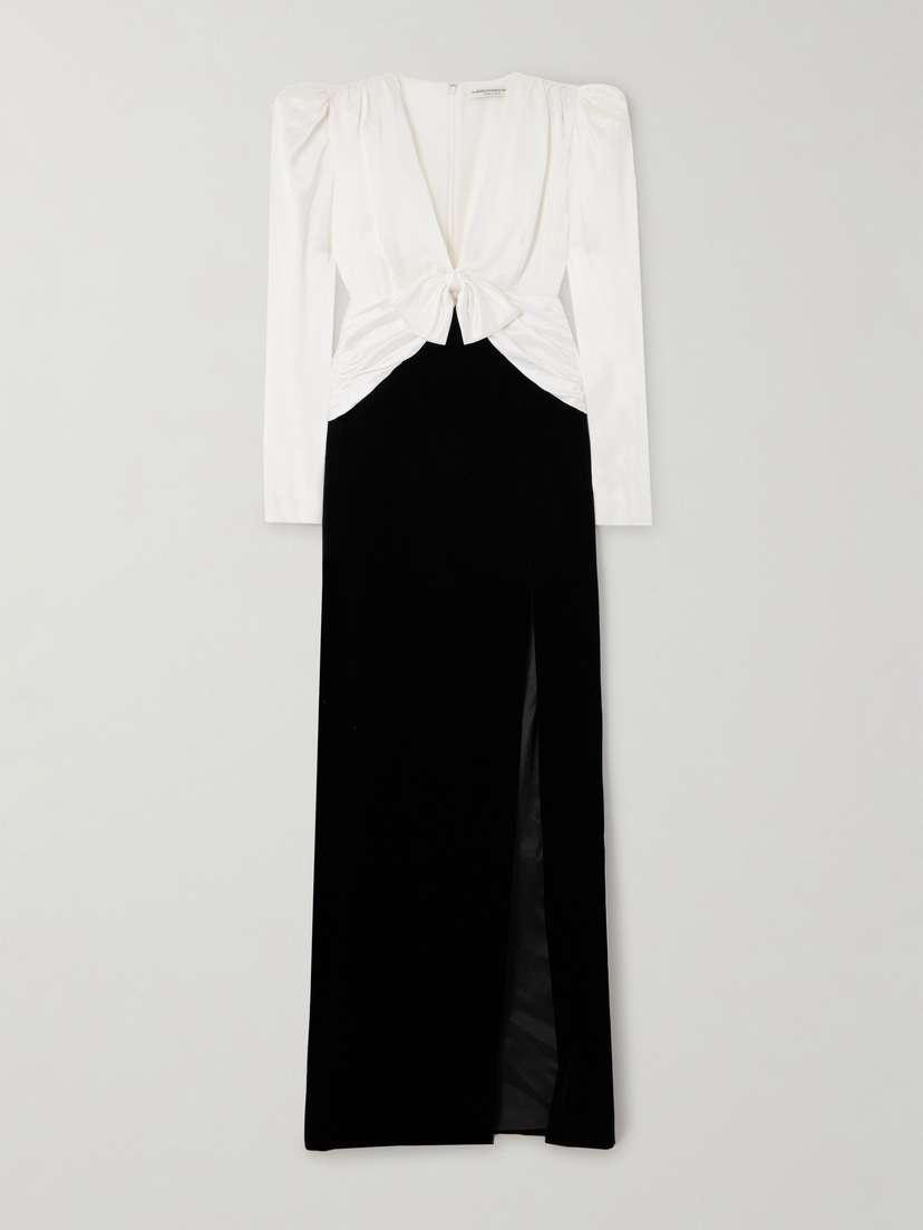 Alessandra Rich Bow-embellished Silk-satin And Velvet Gown