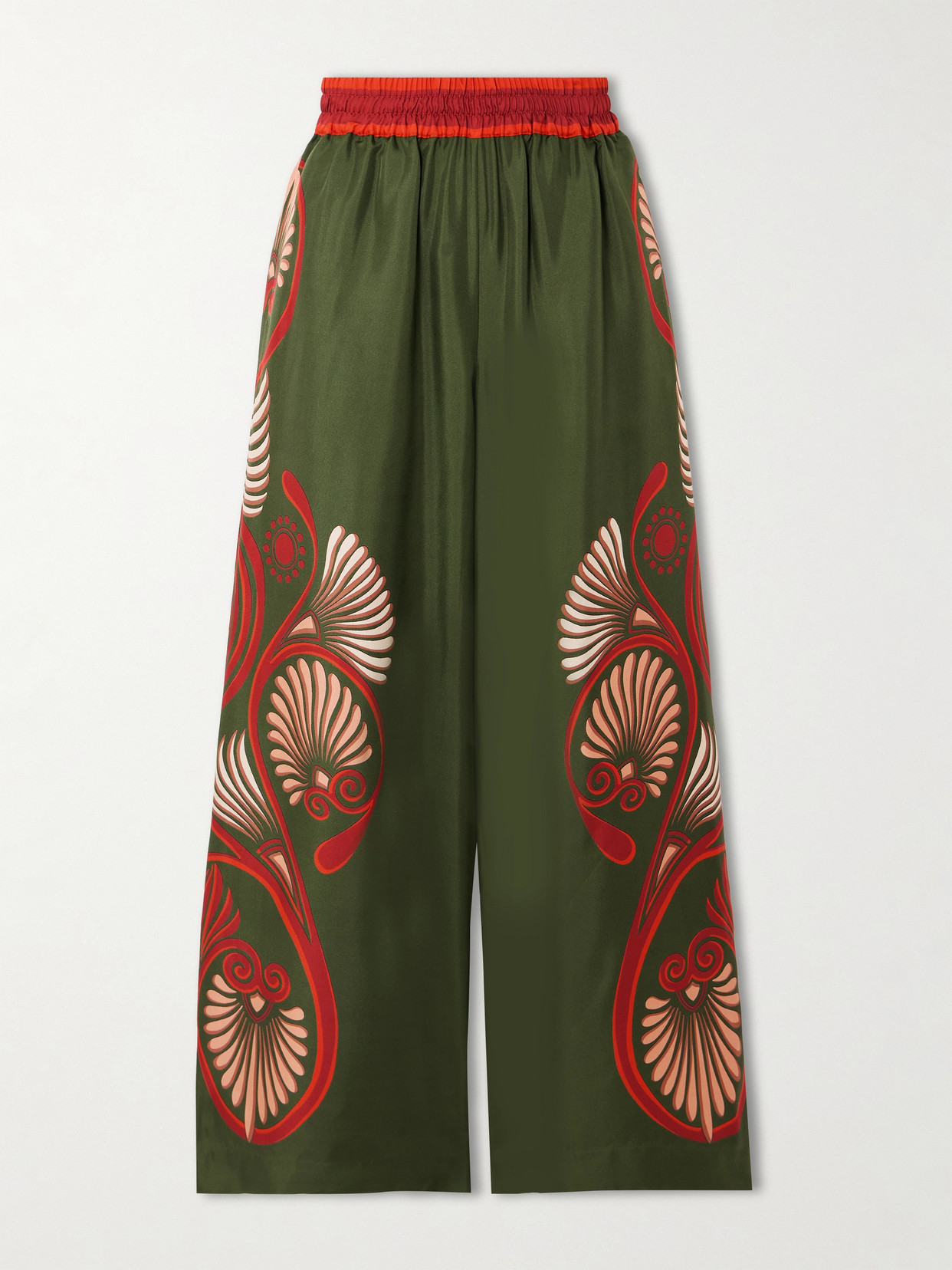LA DOUBLEJ PLACÉE GATHERED PRINTED SILK-TWILL WIDE-LEG PANTS