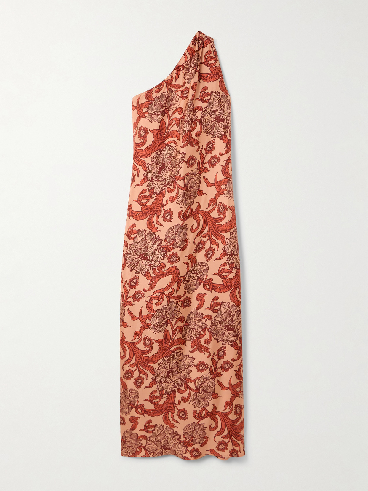 La Doublej Roy One-shoulder Gathered Floral-print Silk Maxi Dress In Orange