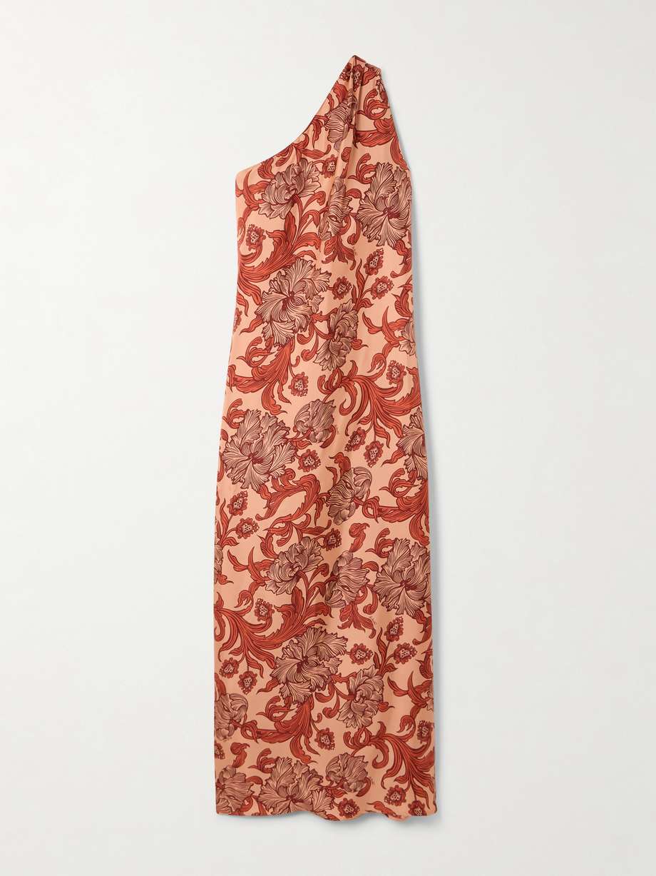 roy one-shoulder gathered floral-print silk maxi dress