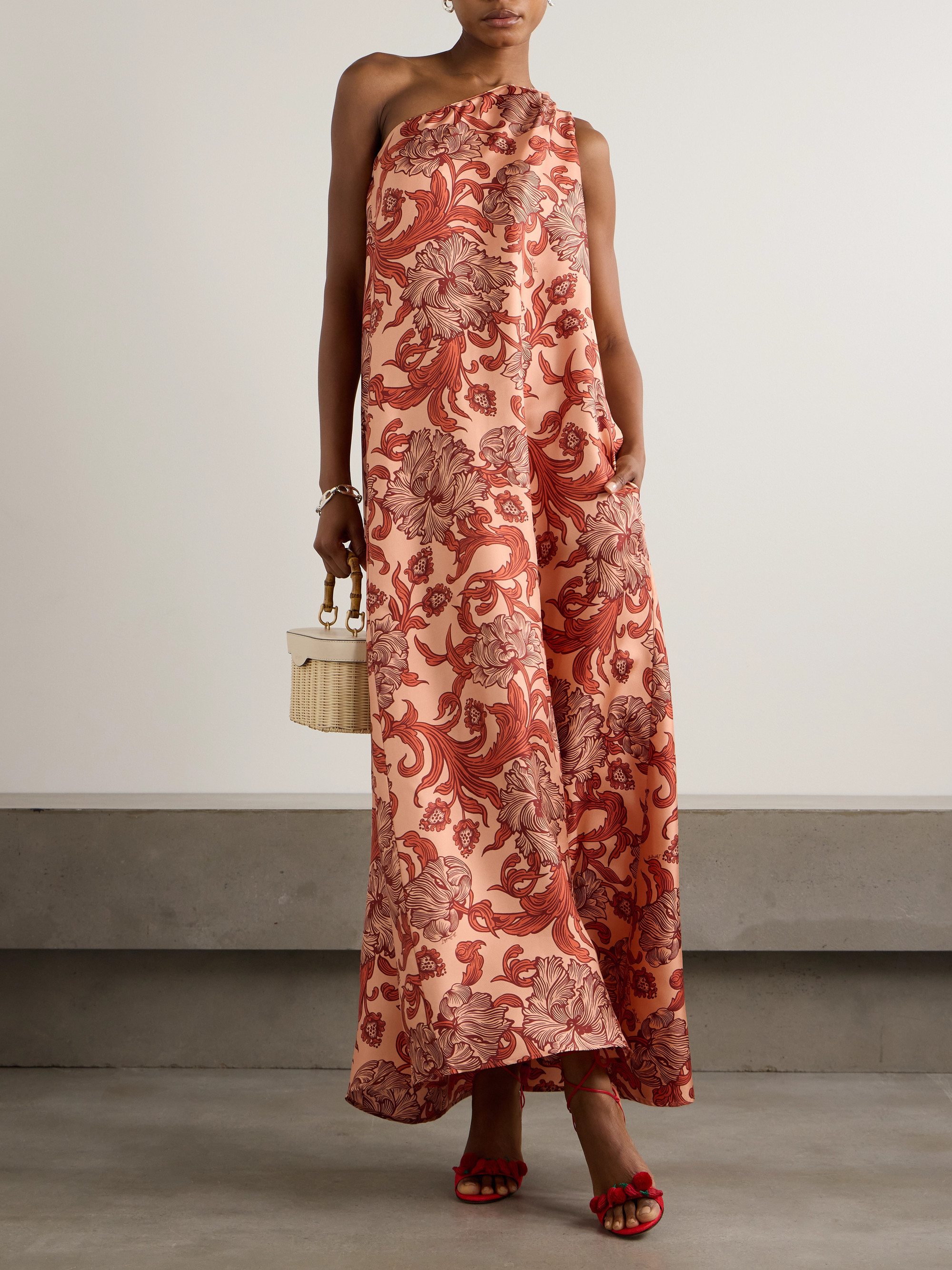la double j one shoulder dress La DoubleJ Roy Floral-Print One-Shoulder Silk Maxi Dress