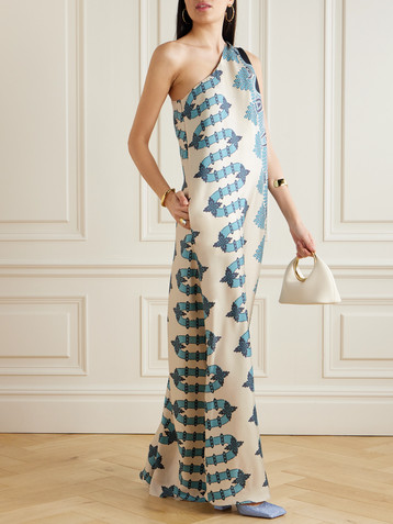 La DoubleJ Roy one-shoulder printed silk-twill maxi dress