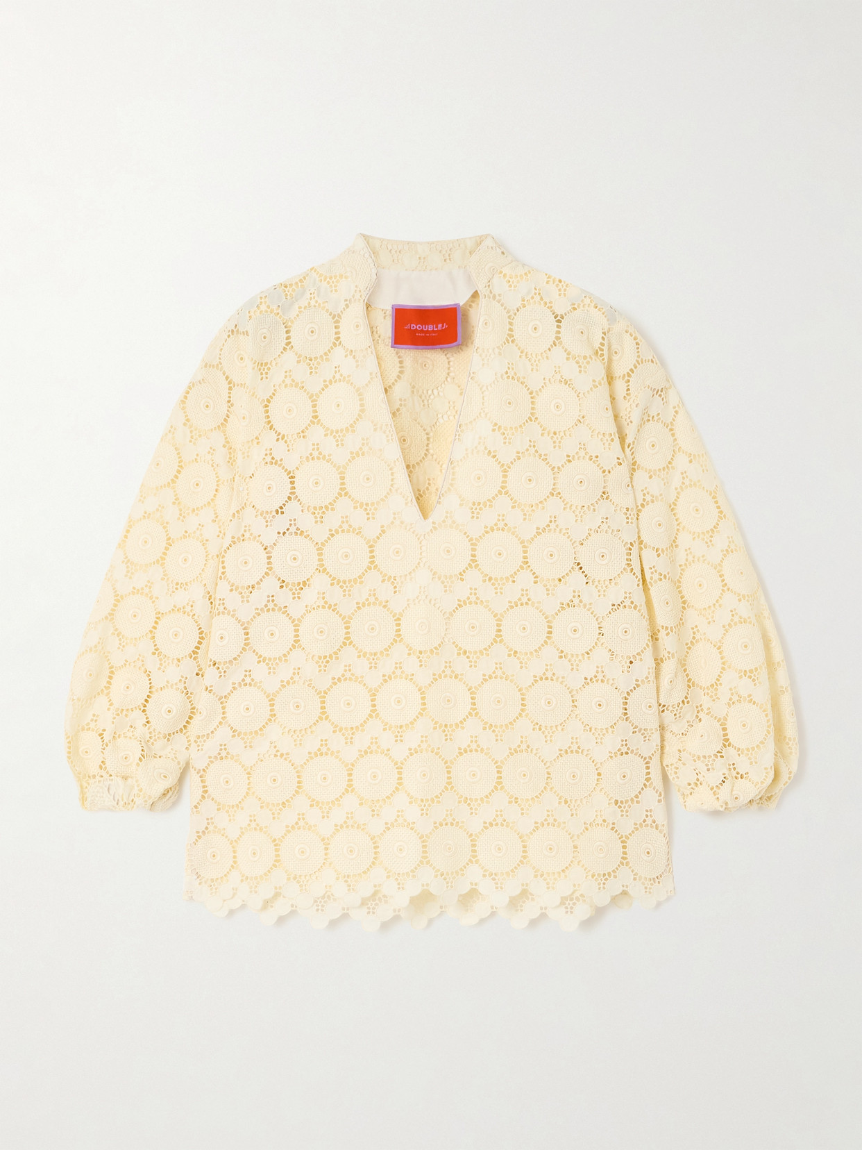 La Doublej Jackie Cotton-blend Macramé Shirt In White