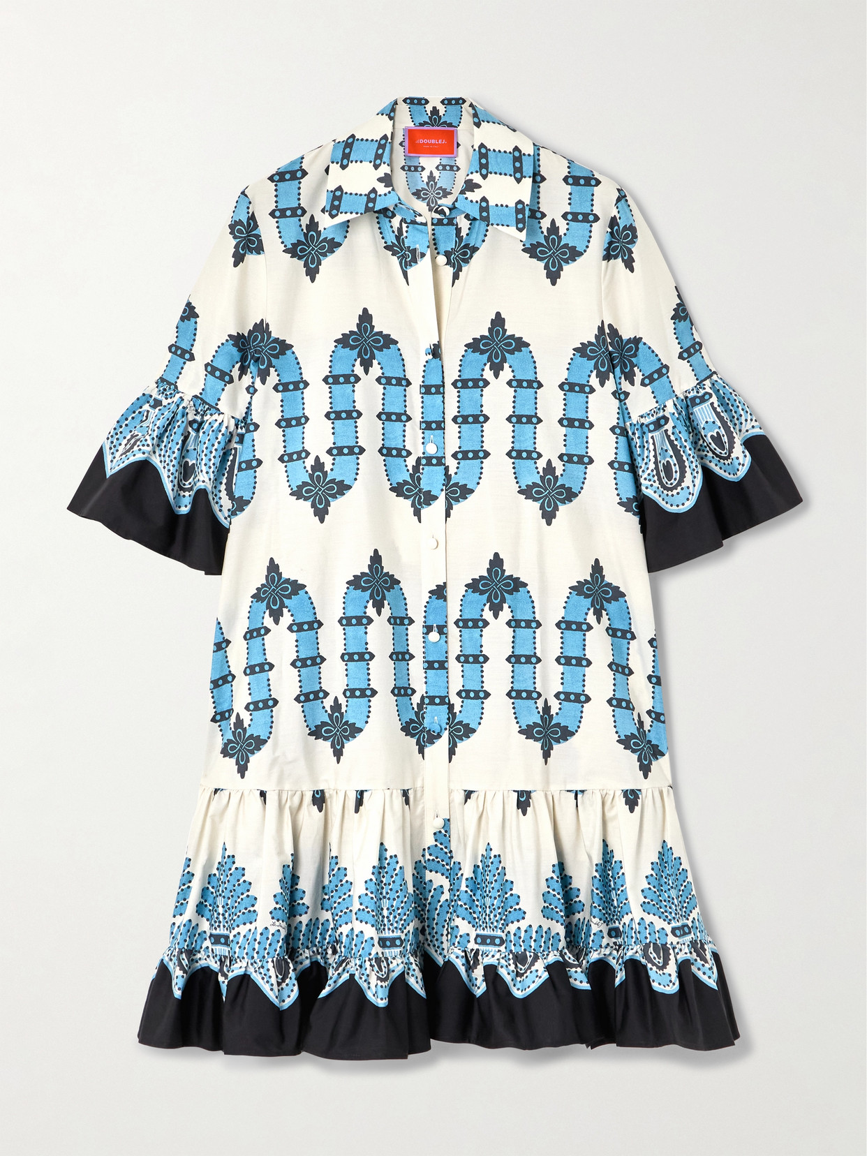 La DoubleJ - Choux Printed Cotton-poplin Mini Dress - Blue