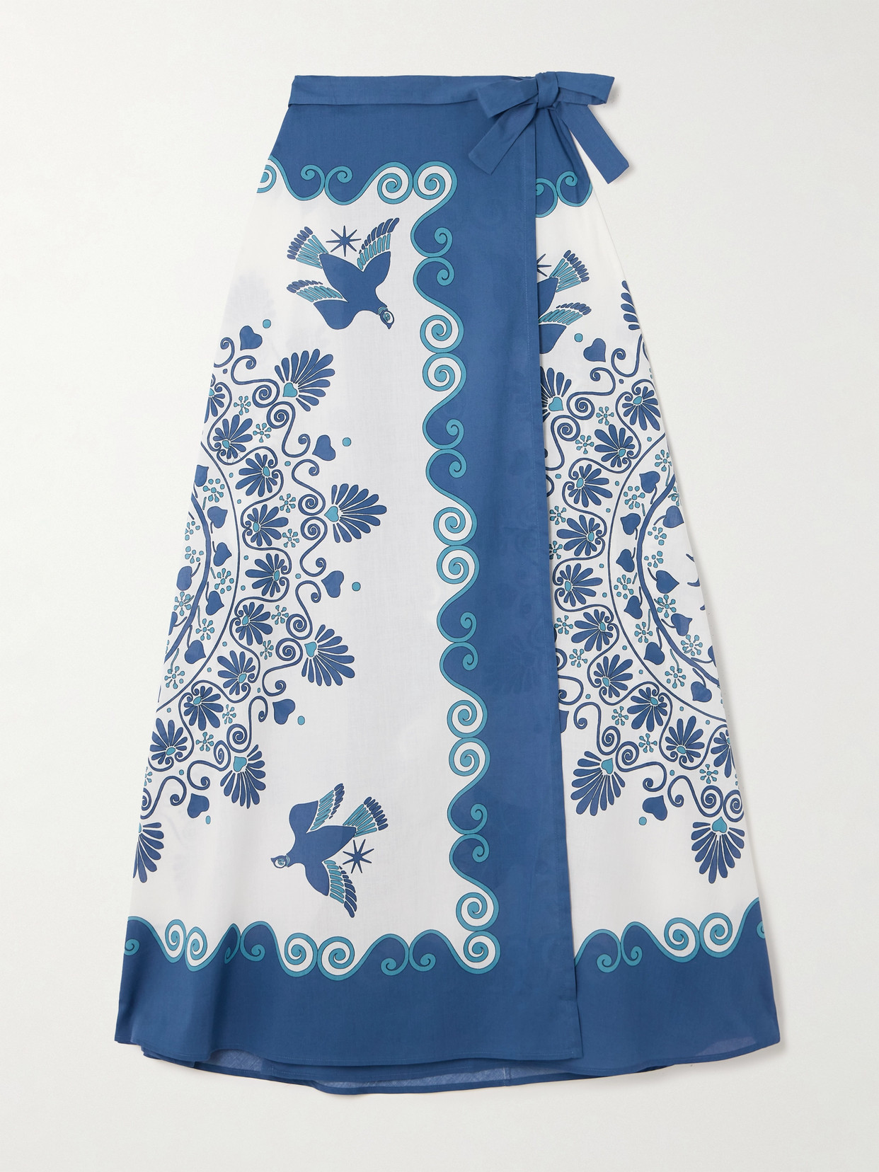 La DoubleJ - Flipper Printed Cotton Wrap Midi Skirt - Blue