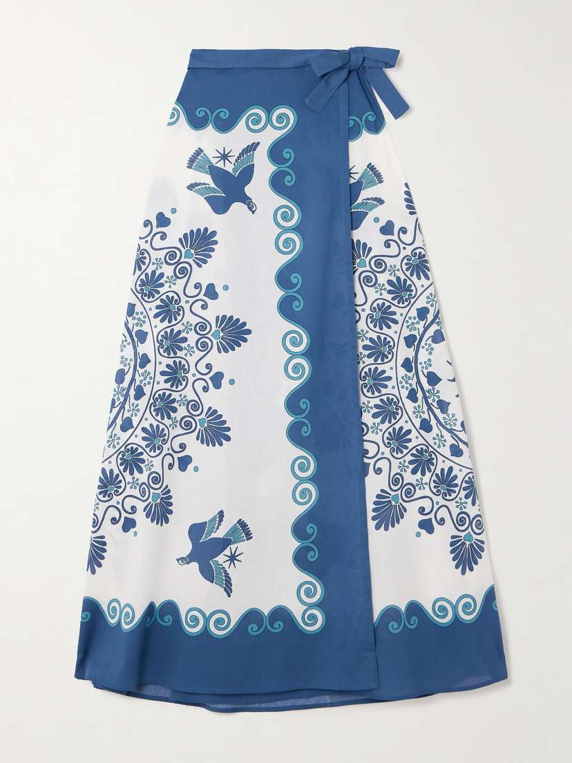 La DoubleJ Flipper Printed Cotton Wrap Midi Skirt