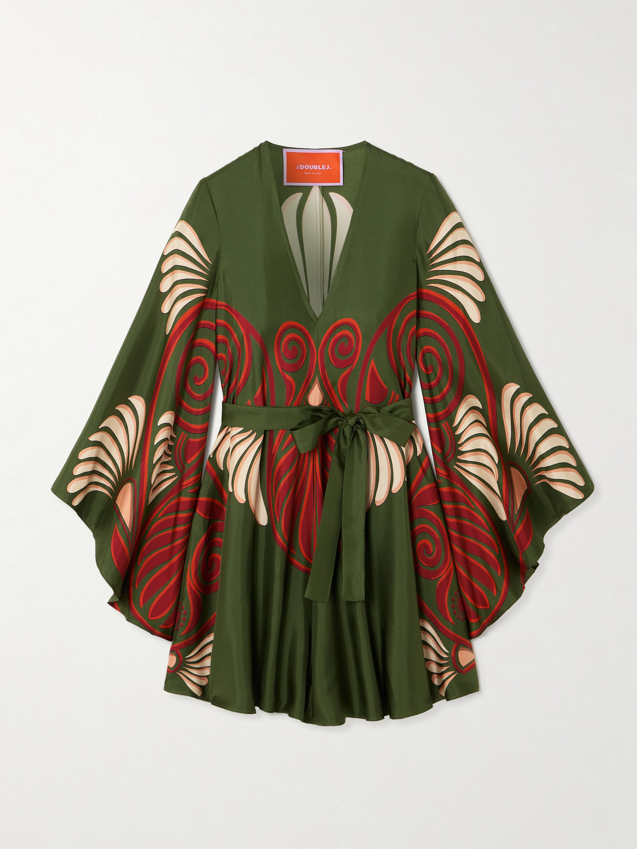 La DoubleJ - Magnifico Belted Printed Silk Mini Dress - Green