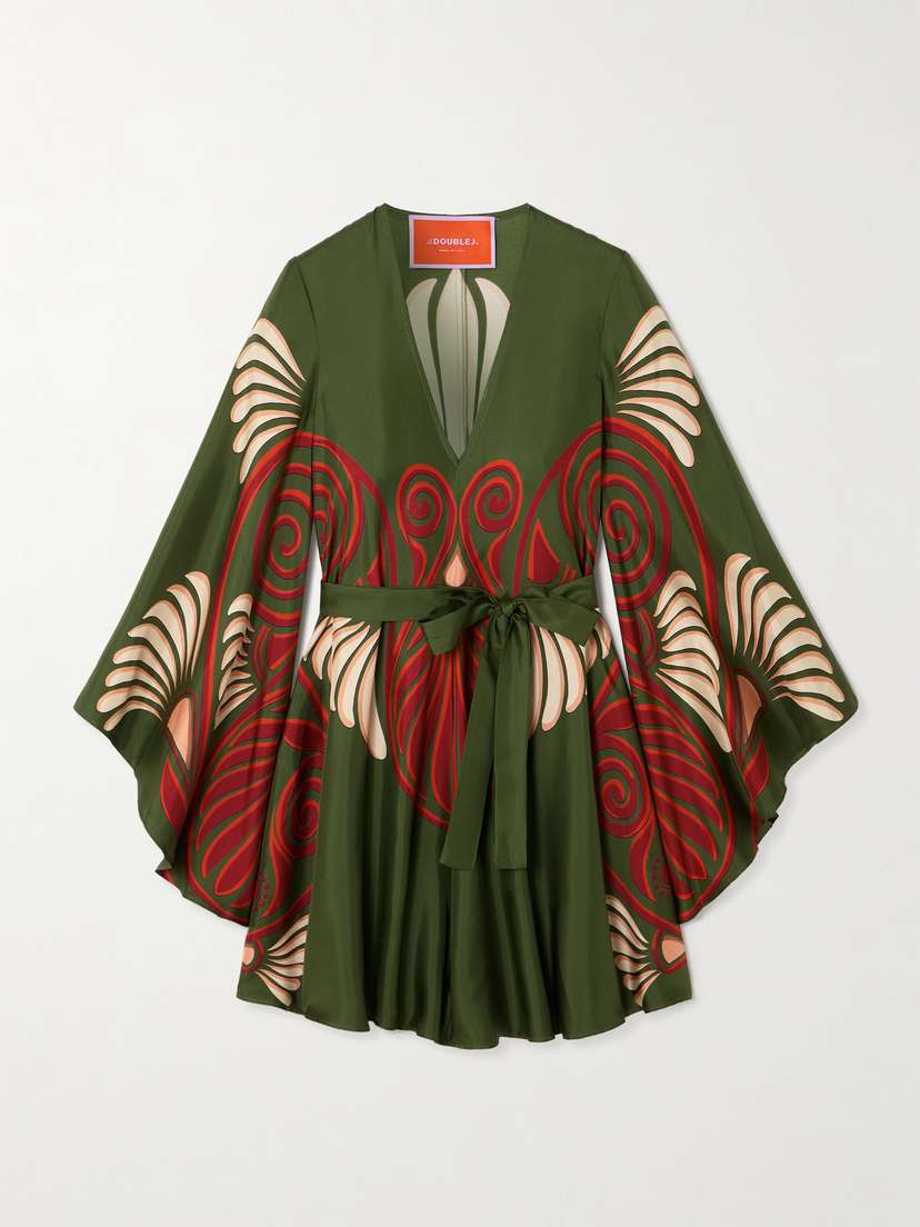 La DoubleJ Magnifico Belted Printed Silk Mini Dress