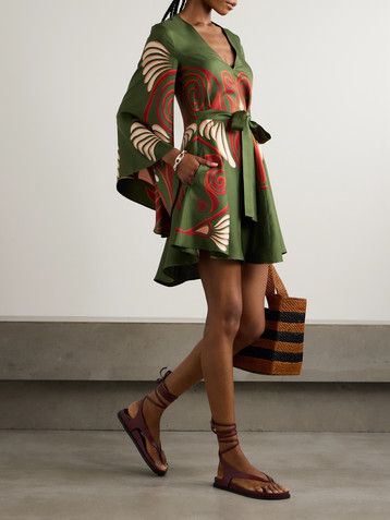 La DoubleJ Magnifico belted printed silk mini dress
