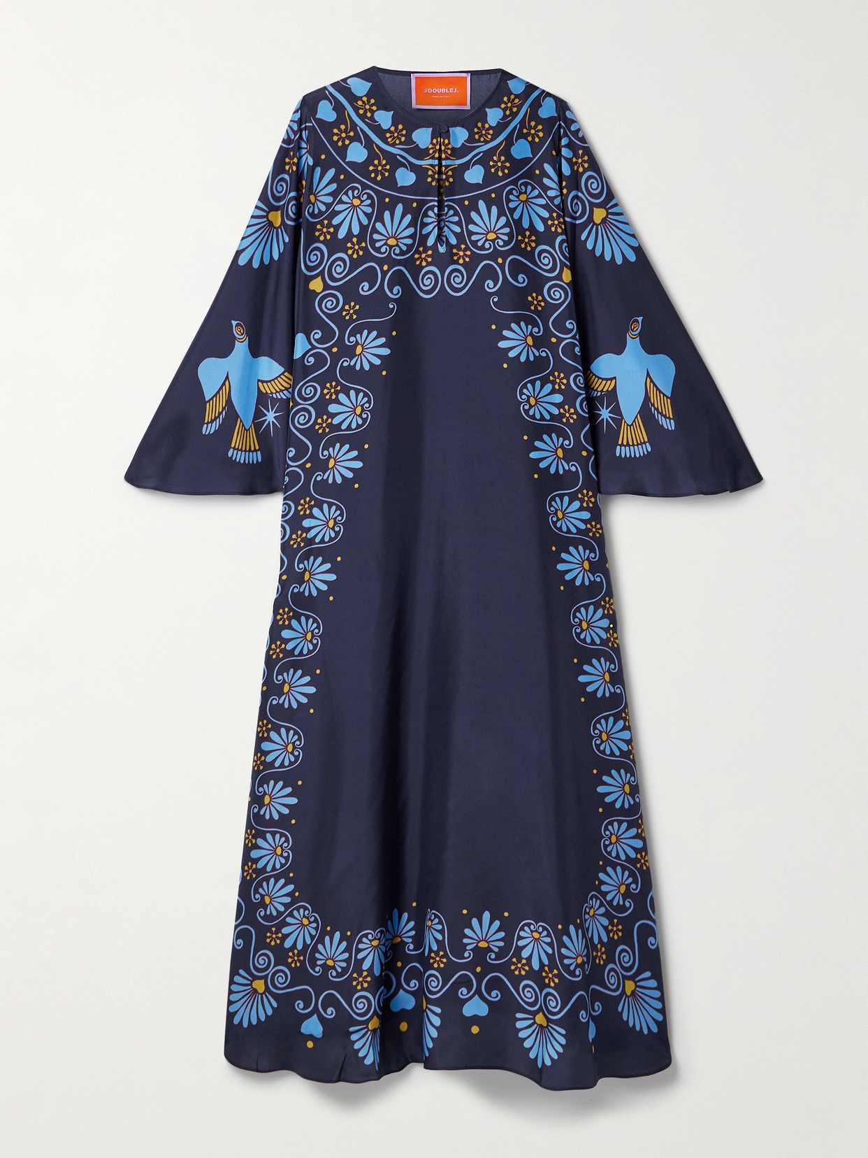 La DoubleJ - Flying Printed Silk Crepe De Chine Maxi Dress - Blue