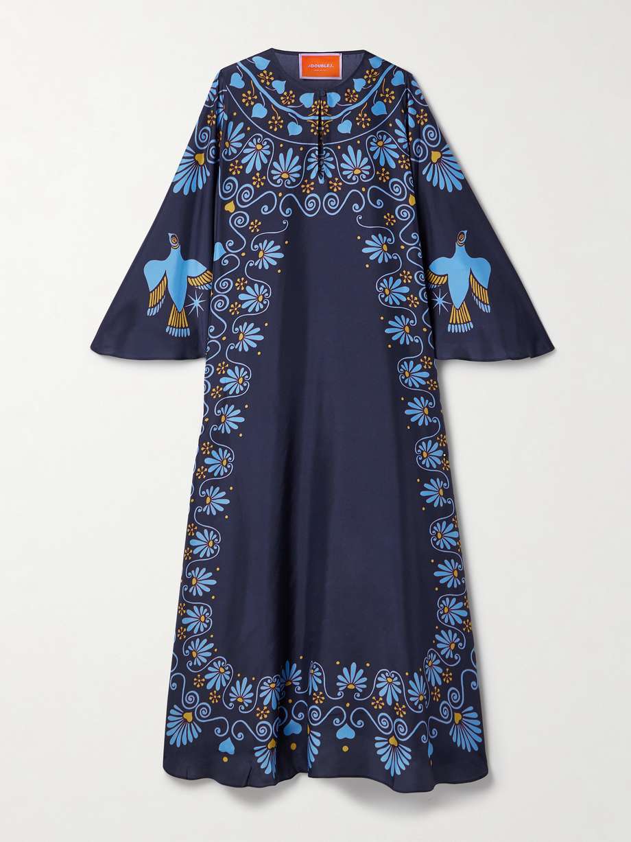 flying printed silk crepe de chine maxi dress