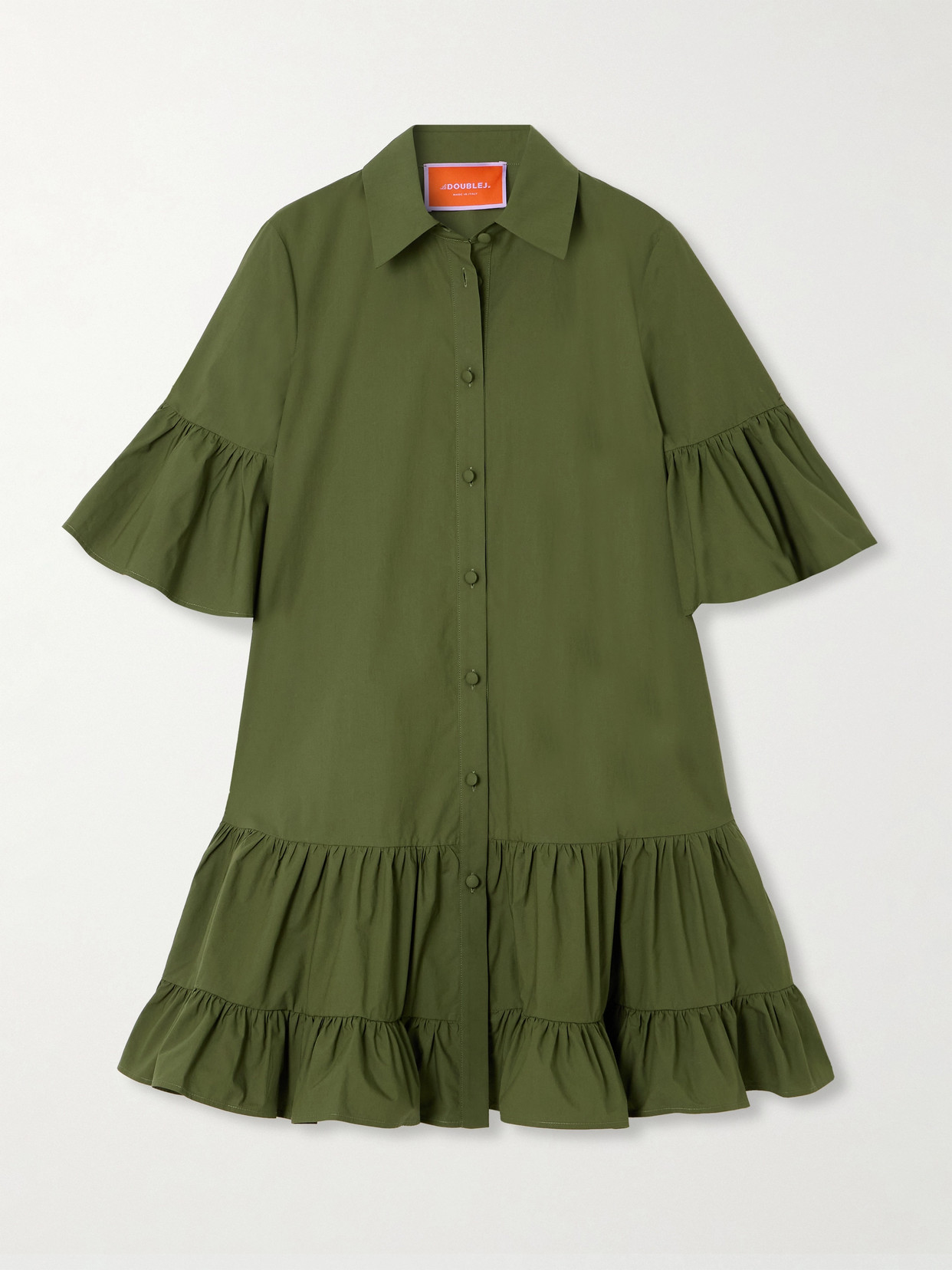 La Doublej Choux Ruffled Tiered Cotton-poplin Mini Dress In Green