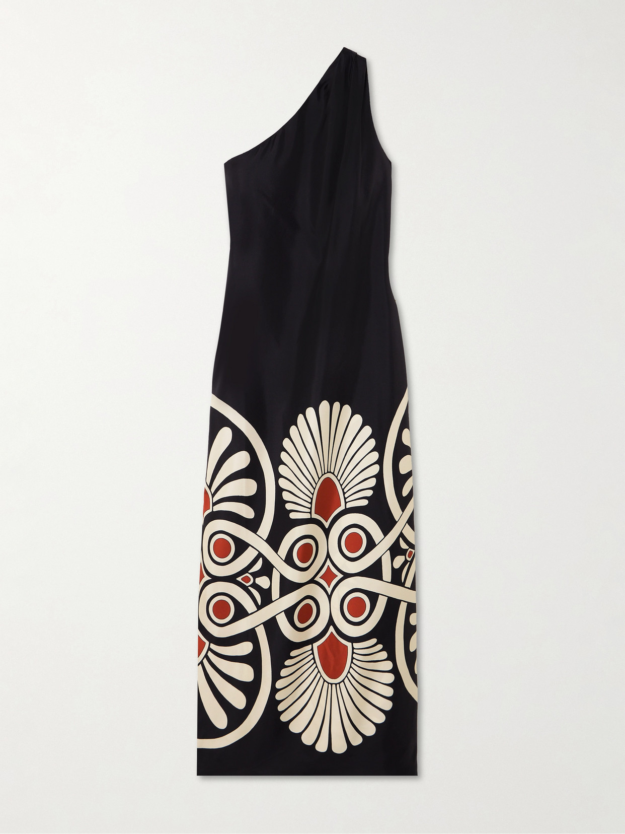 La DoubleJ - Roy One-shoulder Gathered Printed Silk Maxi Dress - Black