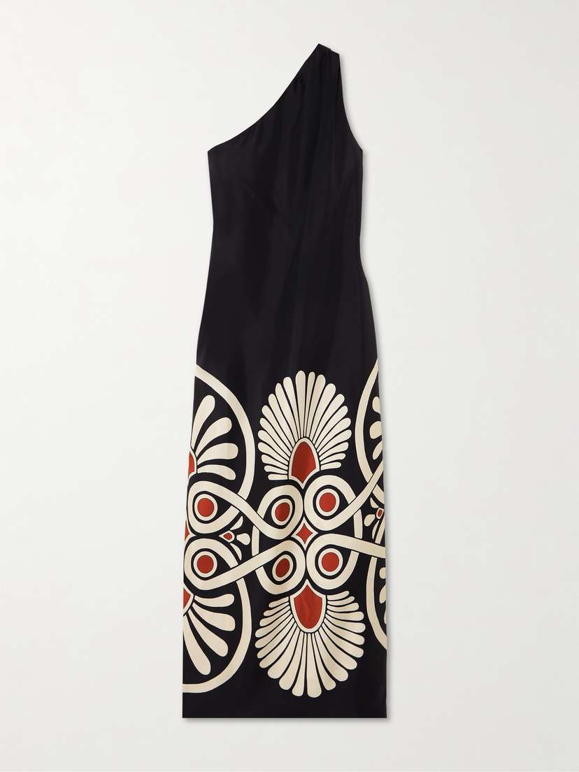 La DoubleJ Roy One-shoulder Gathered Printed Silk Maxi Dress - xx small