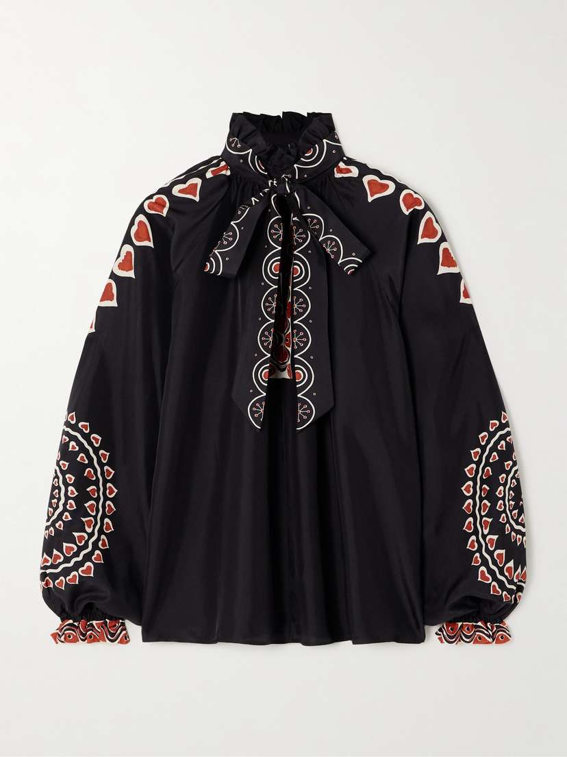 La DoubleJ Cerere Ruffled Printed Silk Blouse