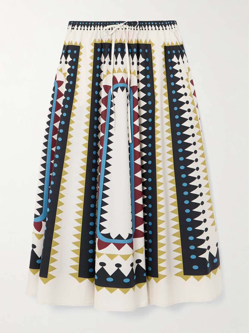 La DoubleJ Pleated Printed Cotton-poplin Midi Skirt
