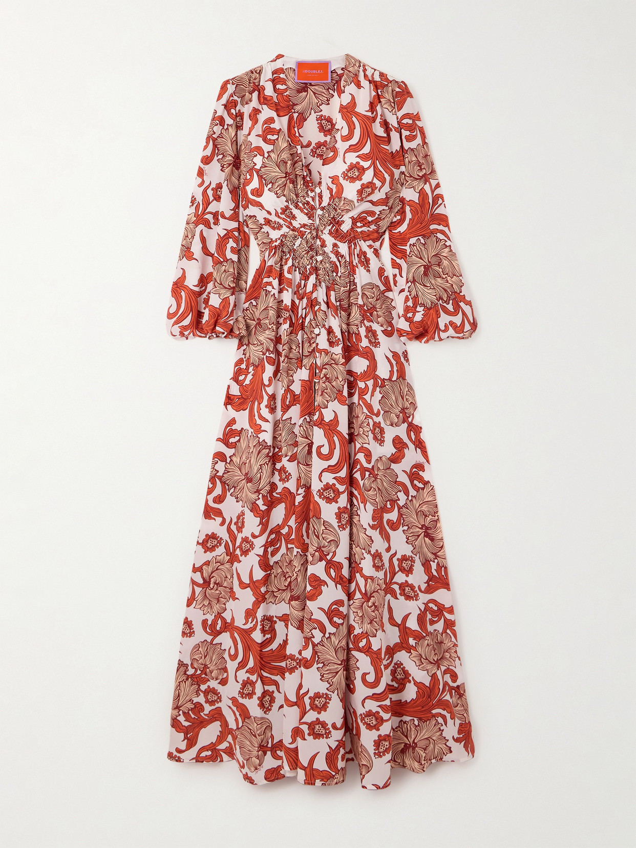 La DoubleJ - Long Camerino Ruffled Printed Silk Maxi Dress - Orange