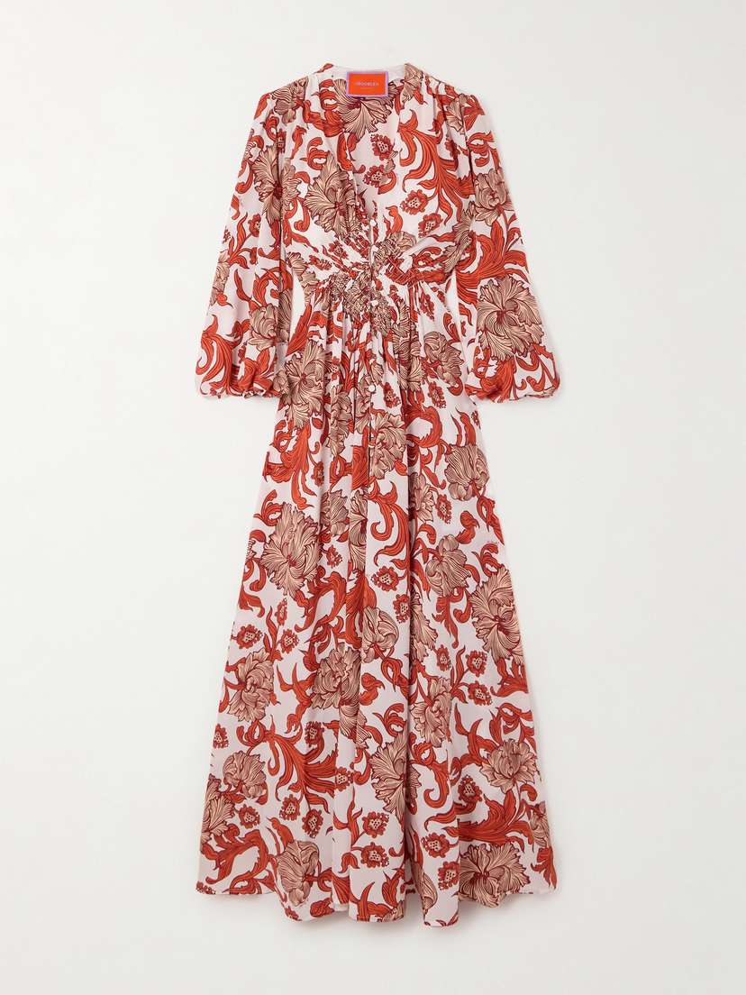 La DoubleJ Long Camerino Ruffled Printed Silk Maxi Dress