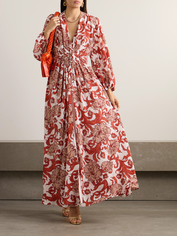 La DoubleJ Long Camerino ruffled printed silk maxi dress