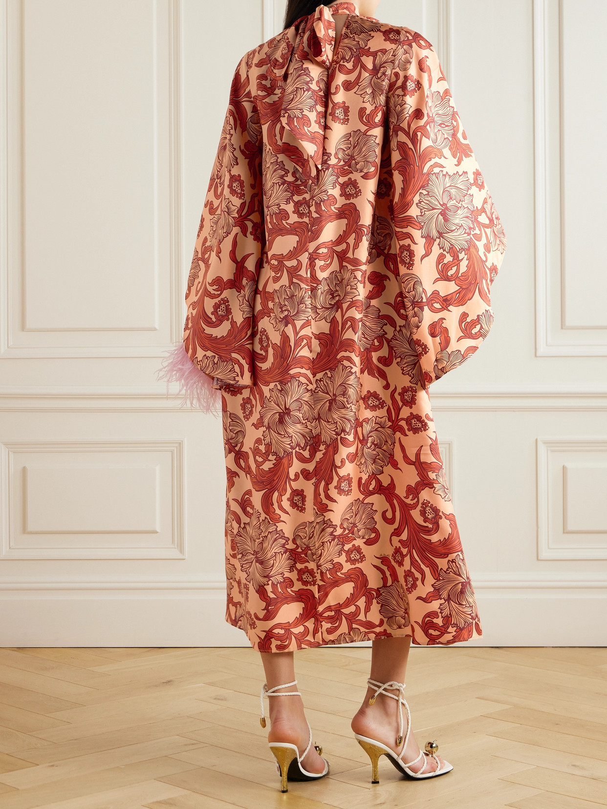 La Doublej Magnifico Midikleid Mit Blumen-print In Orange