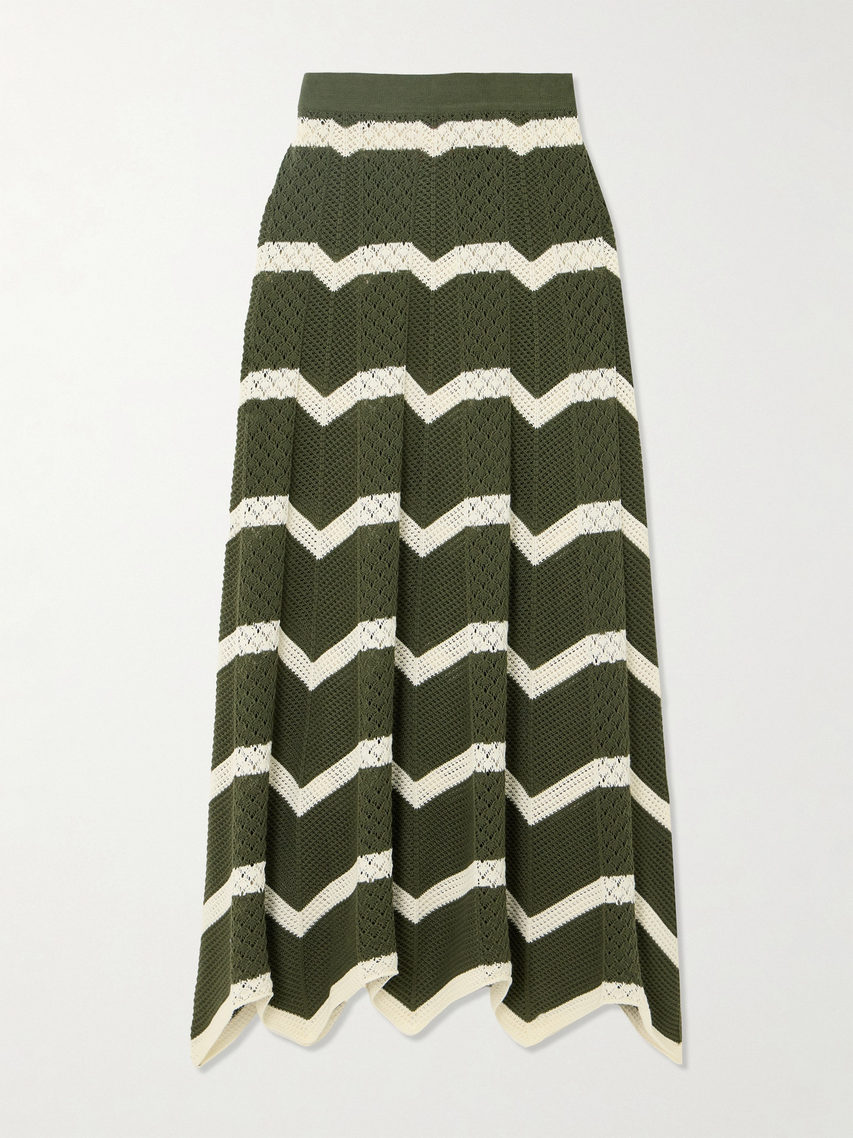 La DoubleJ - Striped Pointelle-knit Cotton Skirt - Green