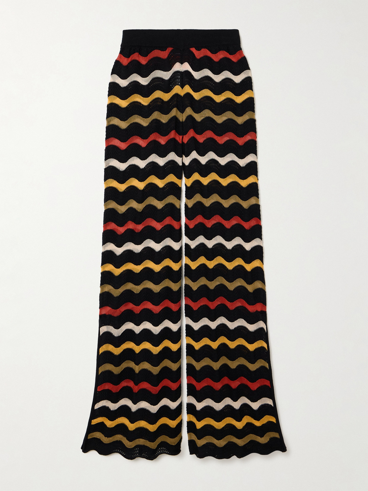 La Doublej Zephyr Striped Pointelle-knit Linen-blend Straight-leg Trousers In Black