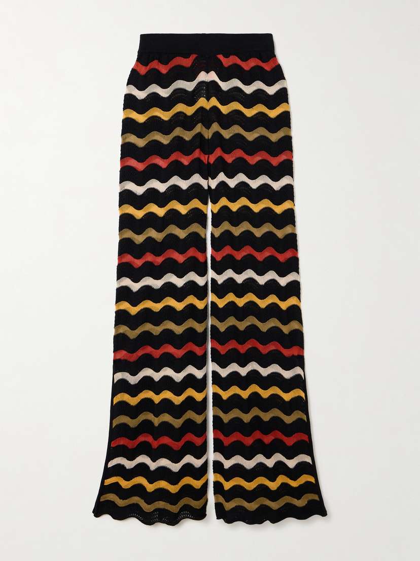 La DoubleJ Zephyr Striped Pointelle-knit Linen-blend Straight-leg Pants