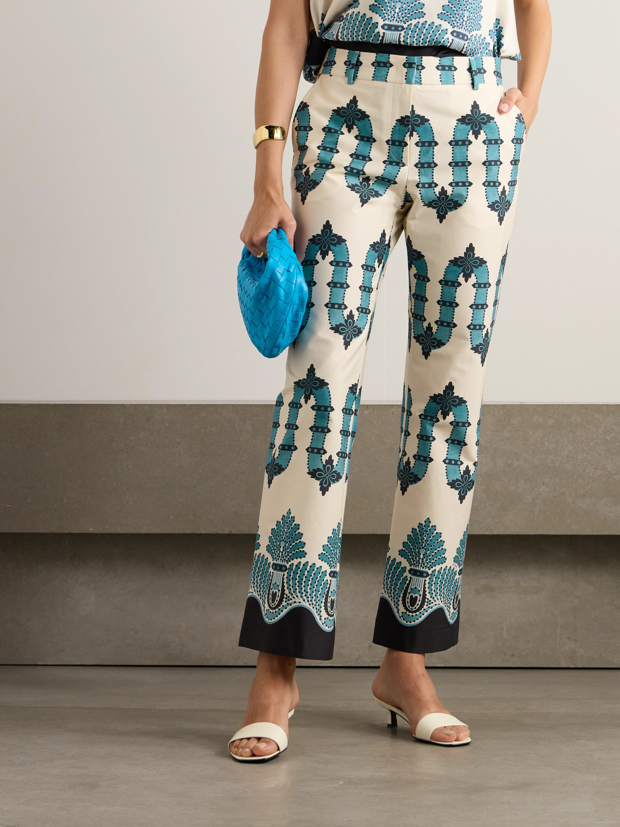 La Doublej 24/7 Printed Cotton-blend Twill Slim-leg Pants In Blue