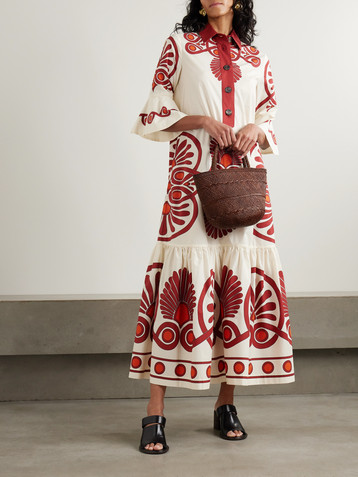 La DoubleJ Artemis tiered gathered printed cotton maxi shirt dress