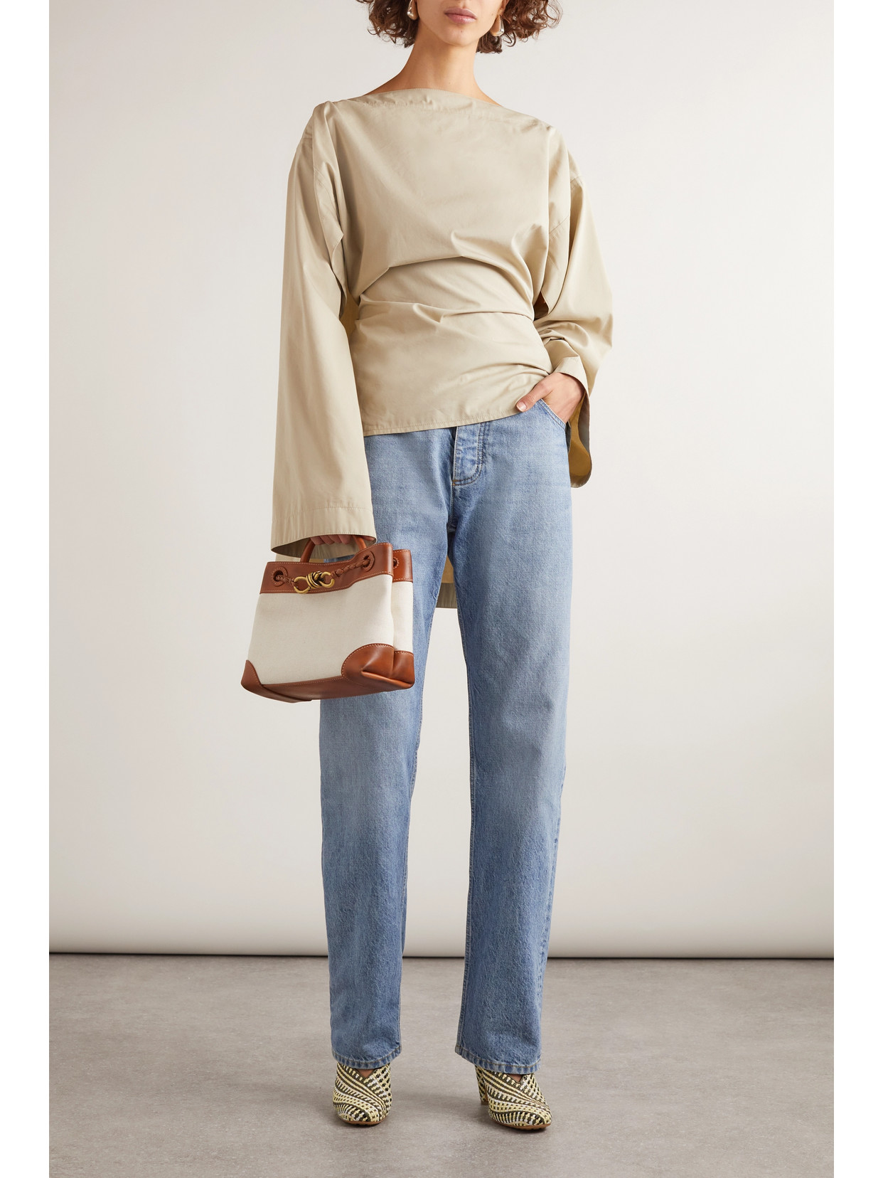 BOTTEGA VENETA ASYMMETRIC DRAPED COTTON AND SILK-BLEND TOP