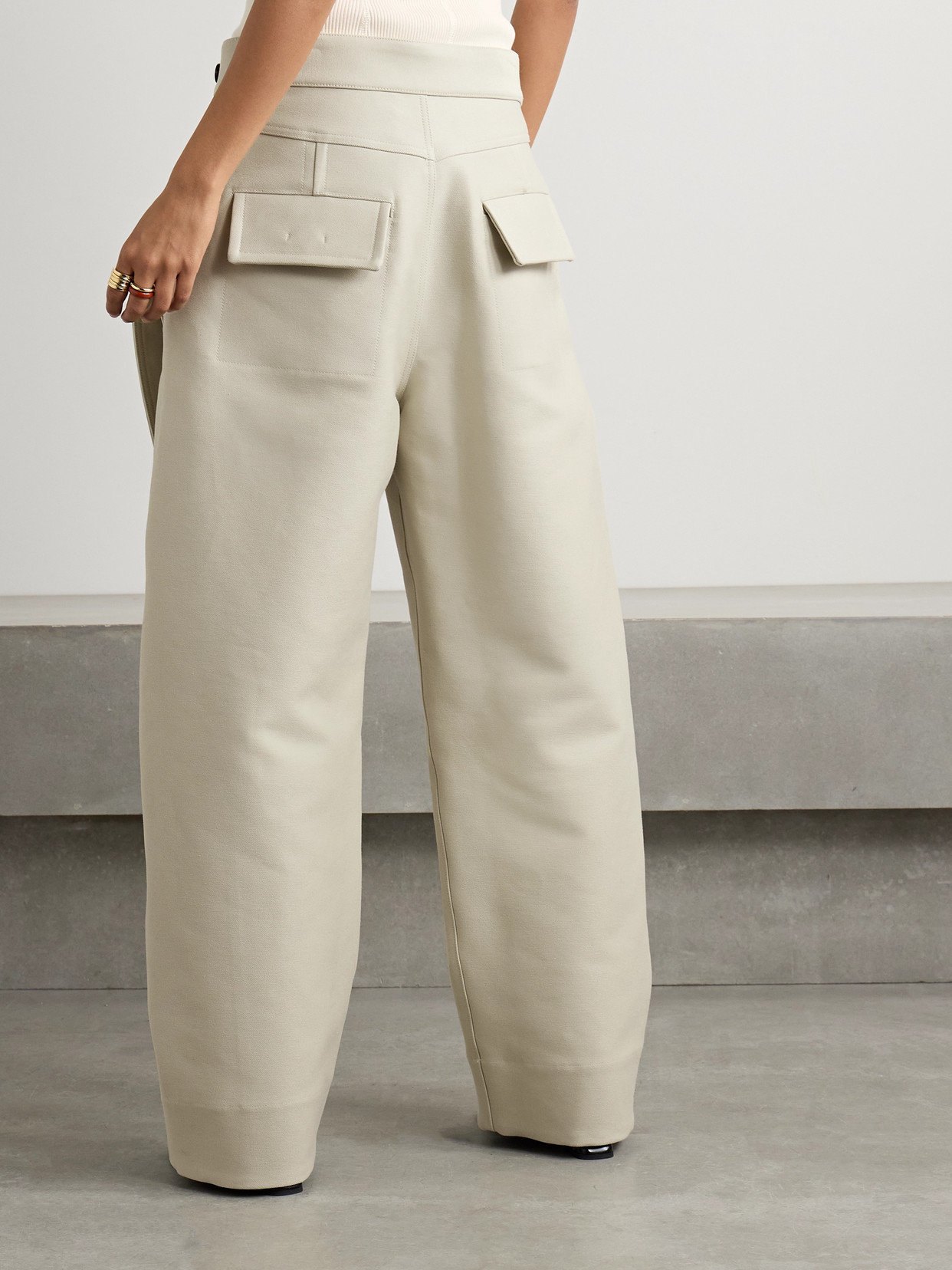 Shop Bottega Veneta Layered Cotton-gabardine Wide-leg Pants In Off-white